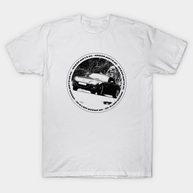 Mazda Miata MX-5 NC Black 'N White 4 T-Shirt by Cero